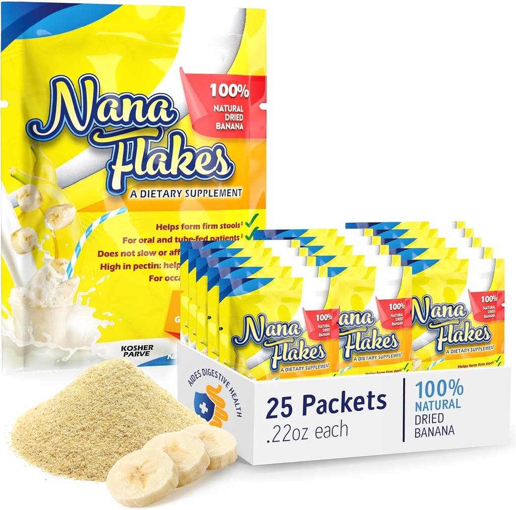 Nana Flakes 100% Pure Banana Flakes Medical Food Powder - Disminuir la ingesta de grasa " Remedio natural para la diarrea " Quema de corazón - Gran fuente de proteínas " fibra (25 paquetes de un solo paso)