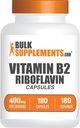 BulkSupplements.com Riboflavin Capsules - Vitamina B2 400 mg, Riboflavin 400mg - Esencial B Vitamina, Gluten Gratis, 1 cápsula por Serving, 180 cápsulas (Pack of 1)