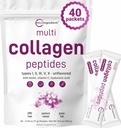 Micro Ingredientes Péptidos multi colágeno Polvo, 40 Stick Packs TENIDO Tipo I, II, III, V, X + Biotina, Vitamina C & Ácido Hialurónico TENIDO Desarrollado TENIDO Apoyo Pelo, Esquía &amp; Salud Conjunta TENIDO Keto, No GMO