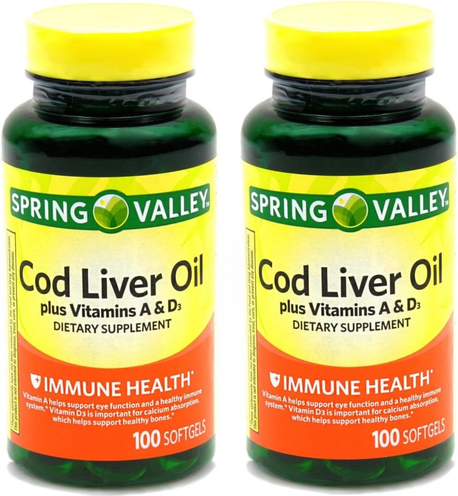 Spring Valley - Cod Liver Oil con vitamina A &amp; D 100 softgels (Pack of 2)