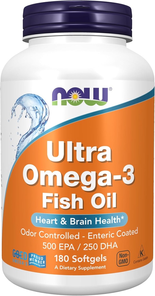 AHORA Alimentos Suplementos, Ultra Omega-3 Molecularmente Destilado y Enteric Coated, 180 Softgels