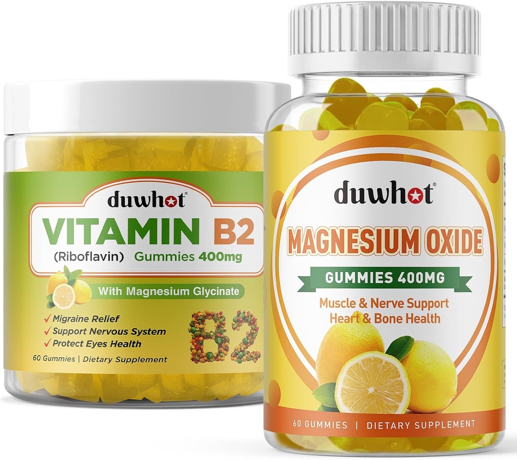 Migraine Relief - Vitamina B2 Gummies (Riboflavin) 400mg " Magnesium Oxide Gummies 400mg, Headache Relief " Nervous System Support