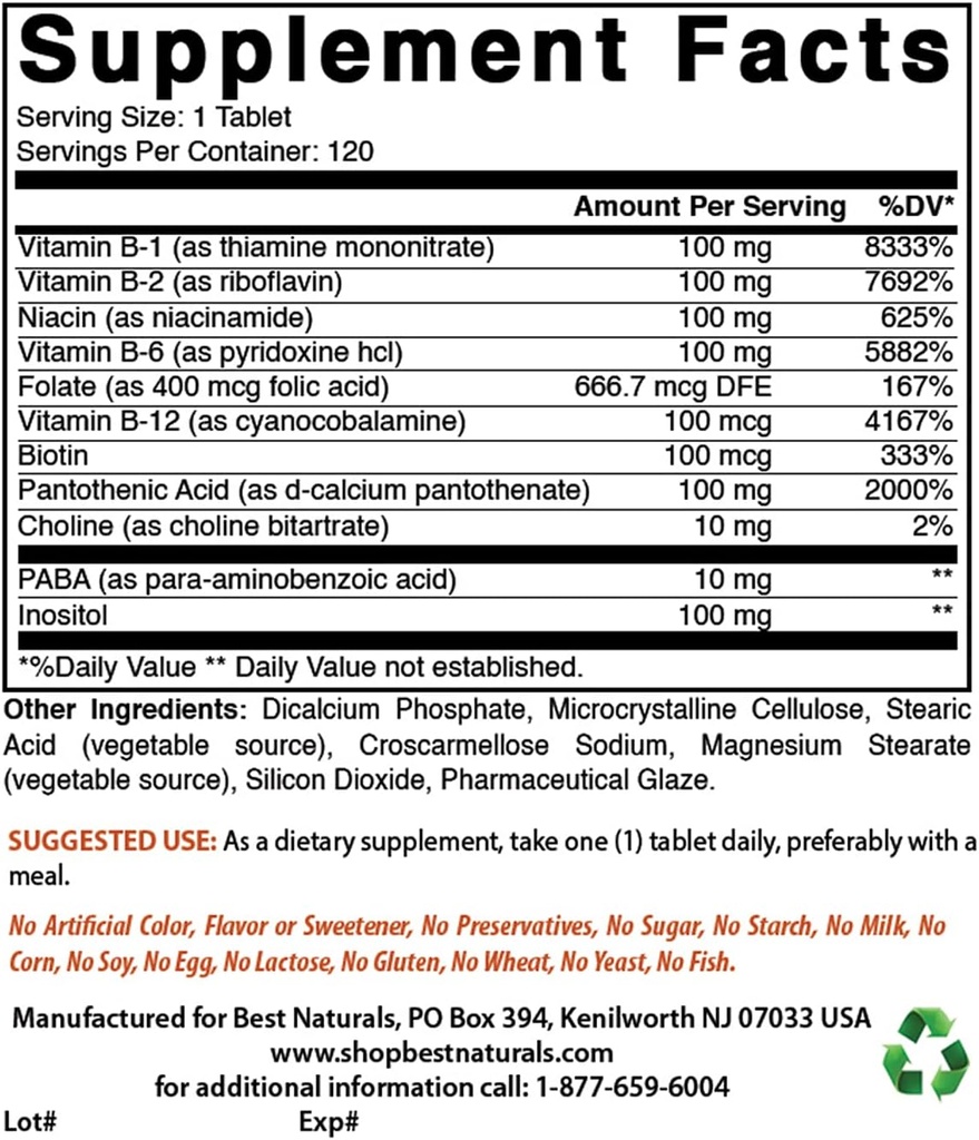 Mejores Naturales B-100 Complejo " óxido de magnesio 500 mg