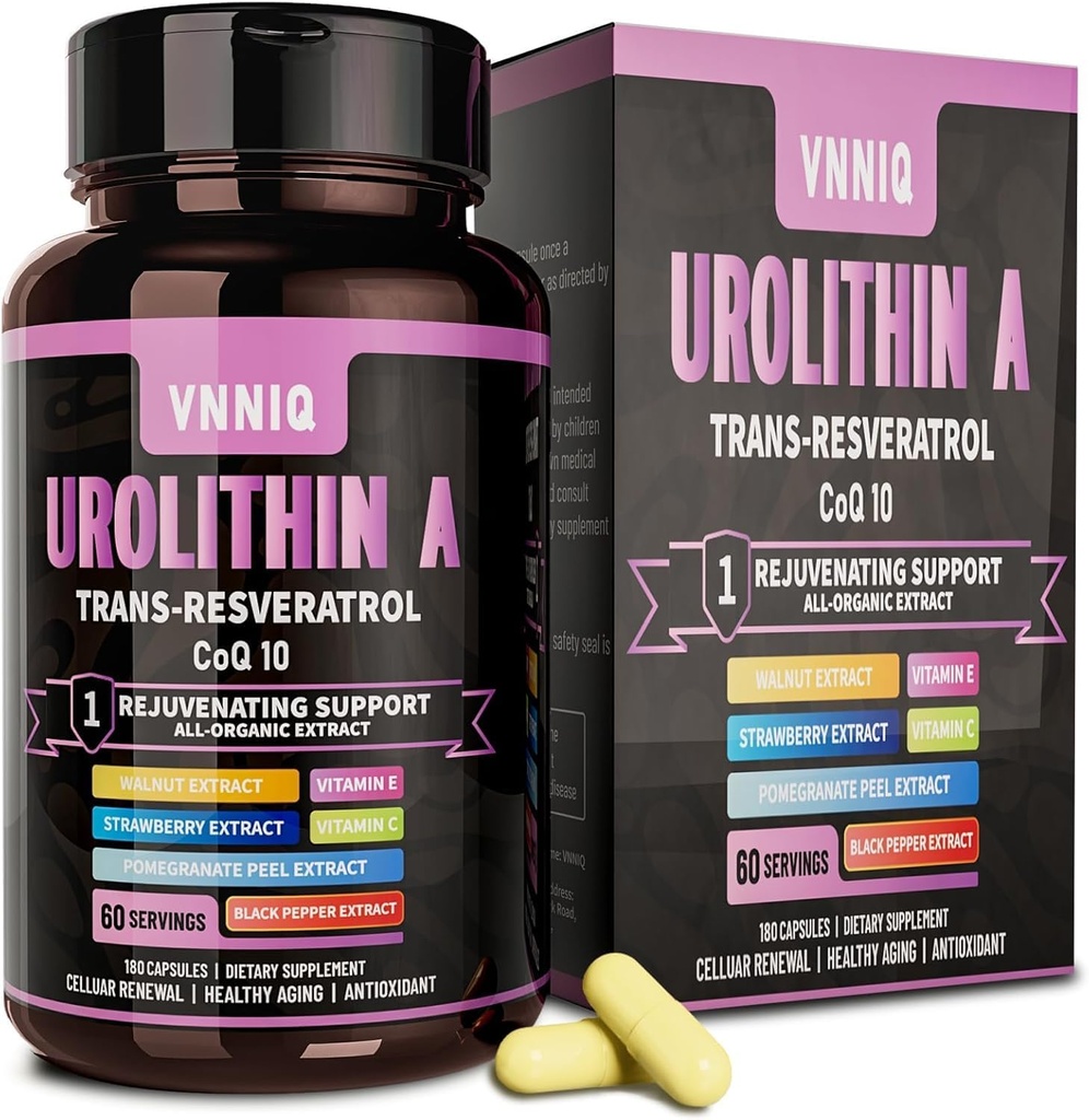 Suplemento Anti-Aging 9-in-1 con Urolithin A (1200mg) Trans-Resveratrol y CoQ10: Vitality Enhancer