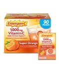 Emergen-C 1000mg Vitamina C Powder para soporte diario Caffeine Free Vitamina C Suplementos con zinc y manganés, vitaminas B y electrolitos, Super Orange Flavor - 90 Conde/3 Month Supply