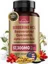Suplemento de Berberina Premium con Resveratrol Quercetin Alpha Lipoic Acid - 50:1 Berberine HCl Complex Potent Antioxidants, Polyphenols, Vitality Boost - 90 Vegan Tablets, Non-GMO, Gluten-Free