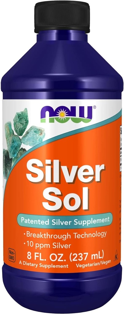 AHORA Suplementos de Alimentos, Sol de Plata 10 PPM con Plata Elemental y Agua Deionizada, Líquido, 8 onzas