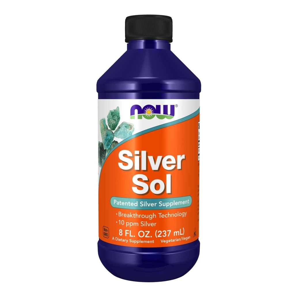 AHORA Suplementos de Alimentos, Sol de Plata 10 PPM con Plata Elemental y Agua Deionizada, Líquido, 8 onzas