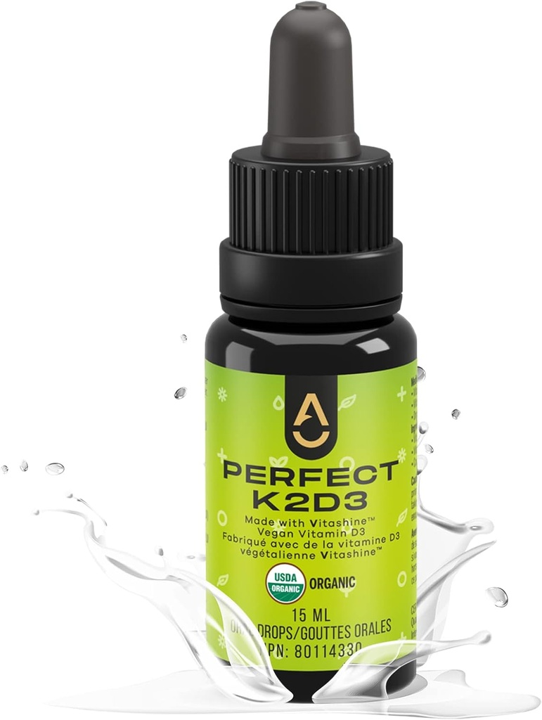 Productos de activación - Perfect K2D3, Vitamina Líquida D3 con K2, Vitamina K2 y D3 Suplemento en aceite MCT, vitaminas D3K2 para la fuerza de hueso y soporte de inmuno, D3+K2 Vitaminas para la absorción de calcio, 15 ml