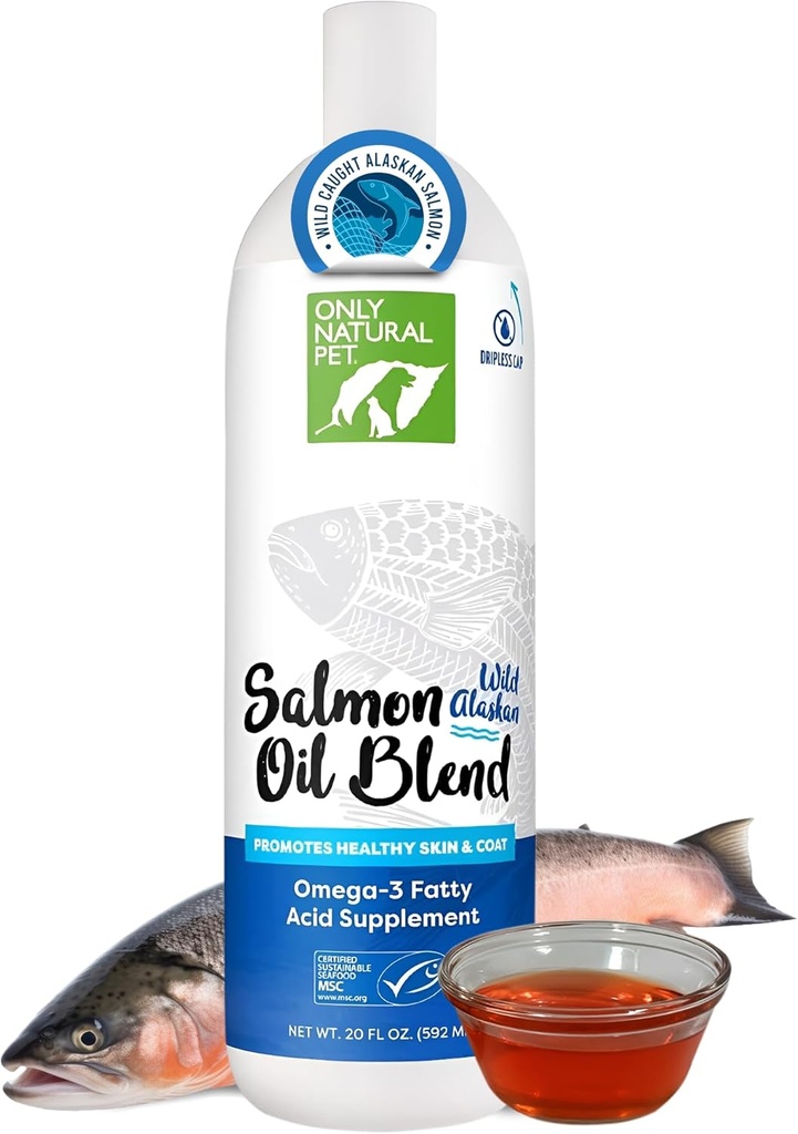 Solo Natural Pet Wild Alaskan Salmón Aceite para perros &amp; gatos - Omega 3 & 6 Suplemento de alimentos líquidos para mascotas - EPA & DHA Fish Oils, All Natural Joint Support, Promote Healthy Skin, Coat & Heart - 20 Fl Oz