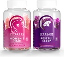 IvyBears® Hair &amp; Sleep Gummies for Women – Biotin Hair Vitamin + Fast-Acting Melatonin with Relaxing Botanicals – Vegan Beauty & Sleep Support – 2-Pack