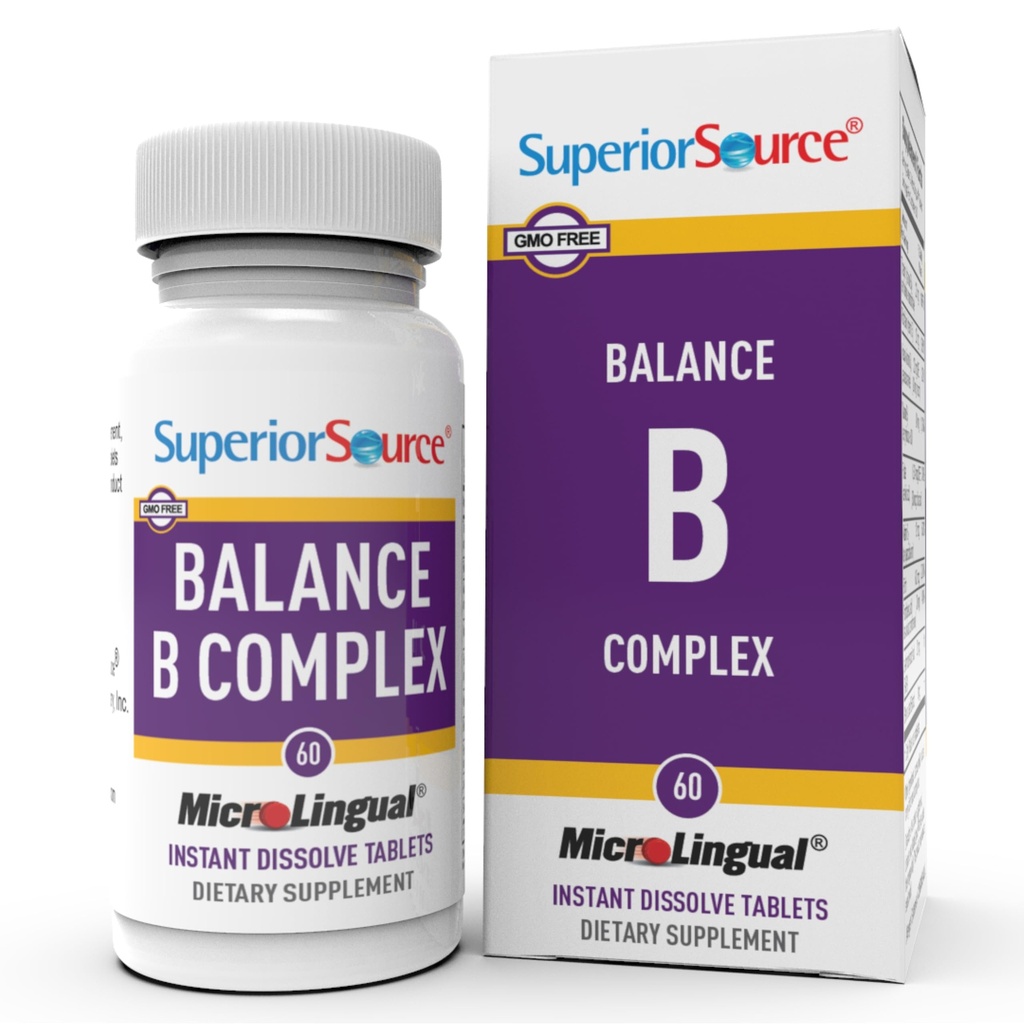 Complejo de Balance B de Fuente Superior - Suplemento de Apoyo Energético con vitaminas de ácido fólico " B - Apoyo al corazón " Muscle Health - B Vitamin Supplement Aids Immune Health - 60 Instant Dissolve Tablets