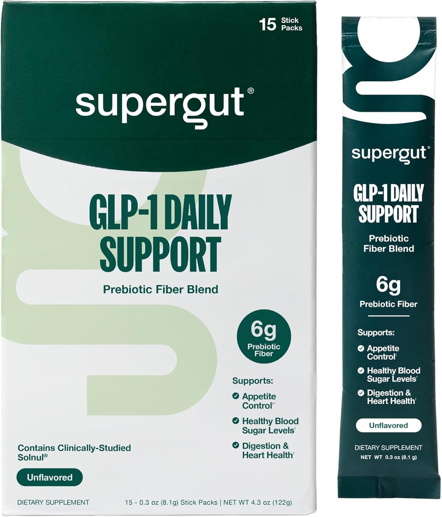 Supergut GLP1 Daily Support - High Fiber GLP-1 Supplement Powder for Women &amp; Men - Sugar-Free Drink Mix for Gut Health (15 Servings)