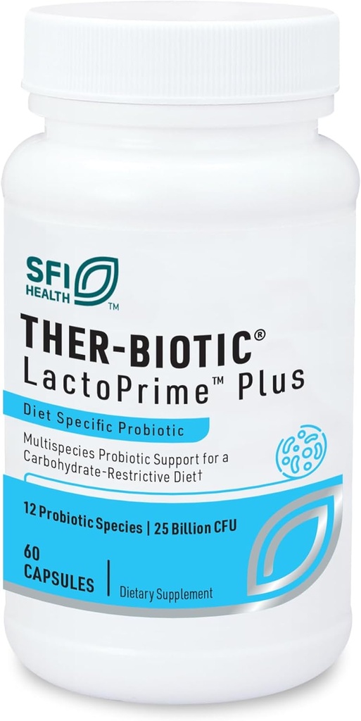 Klaire Labs SFI Health Ther-Biotic LactoPrime Plus - Lactobacillus y Bifidobacterium Probiotics for Digestive Health - Daily Probiotic for Men &amp; Women for Carb-Sensitive Individuals (60 Capsules)