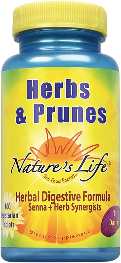 La vida de la naturaleza Herbs & Prunes ← 400mg Senna &amp; Herbal Blend for Healthy Digestion Support ← Non-GMO peru 100 Tabs, 100 Serv.