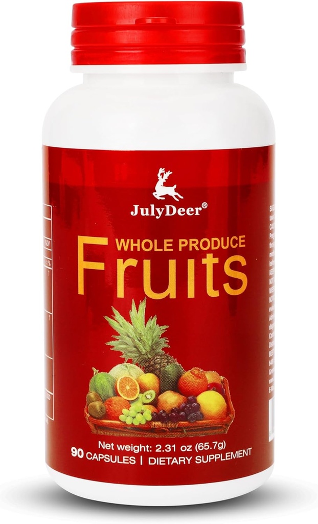 Suplemento de frutas – 90 cápsulas vegetarianas totales ← Balance de frutas naturales 16 enteras Espuma de Superalimentos frescos con vitaminas y minerales