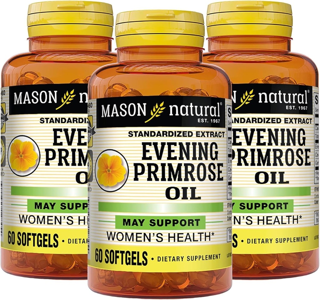 MASON NATURAL Evening Primrose Oil Softgels, 3 Month Supply, May Support Women’s Healh, 3 Pack (1 Mes por Bottle)