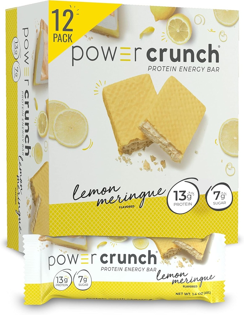 Power Crunch Protein Wafer Bares, High Protein Snacks with Delicious Taste, Lemon Meringue, 1.4 Ounce (12 Conde)