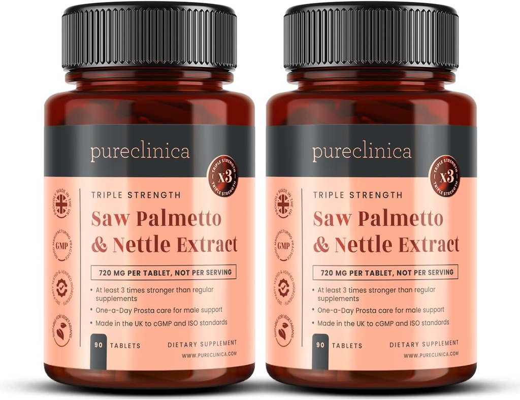 2-Pack Triple Strength Saw Palmetto & Nettle Root – 180 Tablets  4149mg con 160mg Saw Palmetto Extract (85–95% Fatty Acids), 30mg Nettle Root, 649mg Calcium  6-Month Supply ← Prostate Support