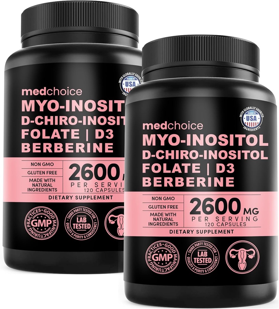 14-en-1 Suplemento de Inositol " Apoyo hormonal para las mujeres - 40:1 Myo-inositol " D-Chiro Inositol Capsulas de apoyo para el equilibrio hormonal con folato, vitamina D y B12 (120 conteo) (Pack of 2)