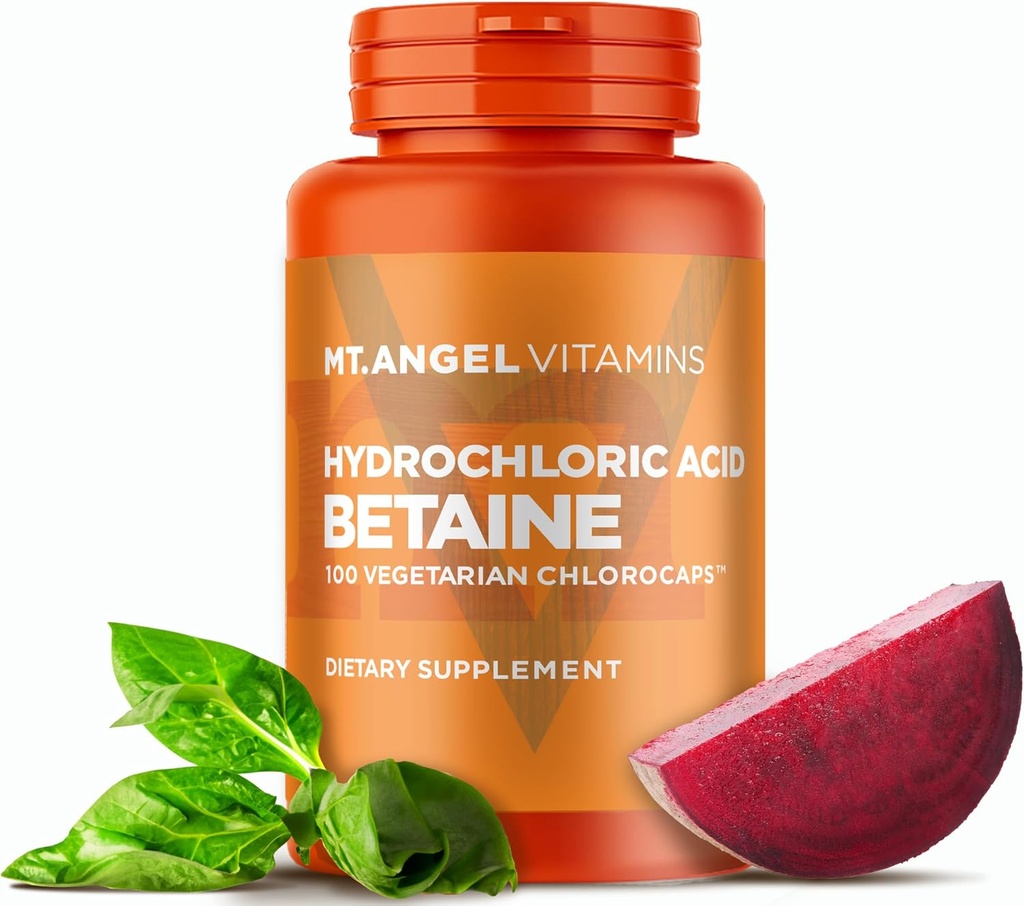 Mt. Angel Vitaminas - hidrocloruro Acid Betaine, apoya la digestión saludable " Jugos gástricos (100 clorocaps vegetarianos)