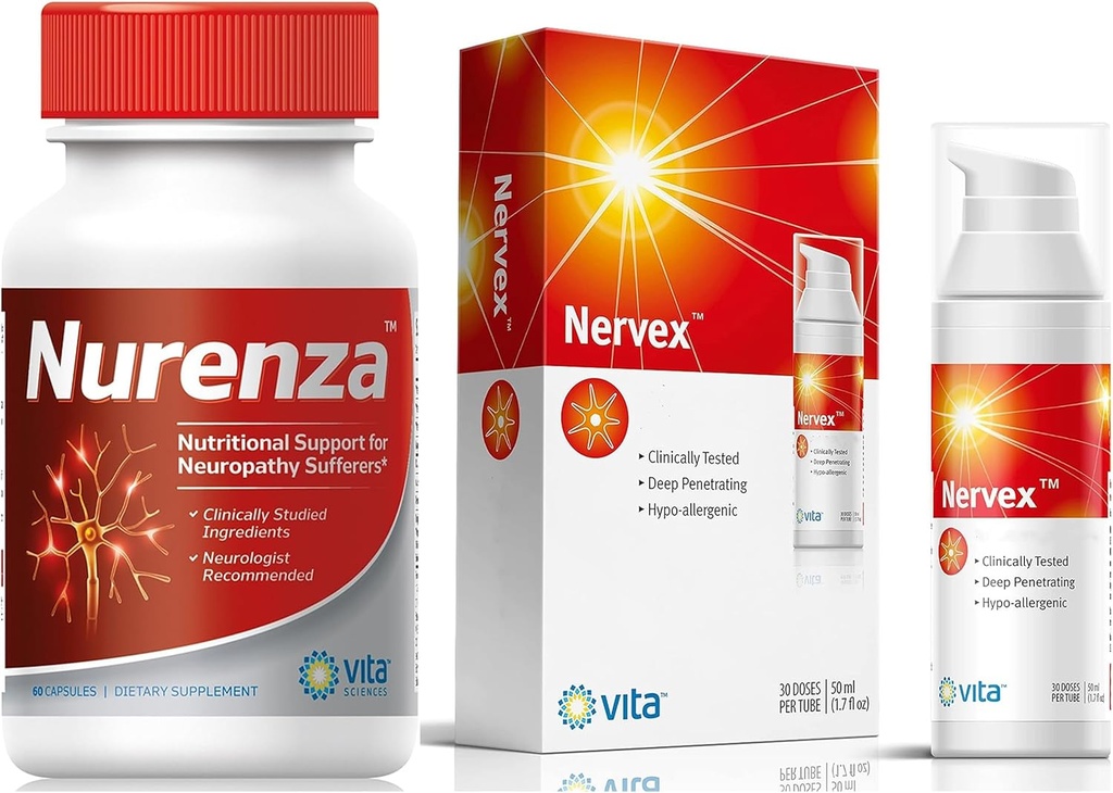 Vita Sciences Complete Neuropathy Relief Bundle: Nurenza Supplement 40x Stronger R-ALA Formula and Nervex Neuropathy Cream with Capsaicin - Your Path to Nerve Rejuvenation