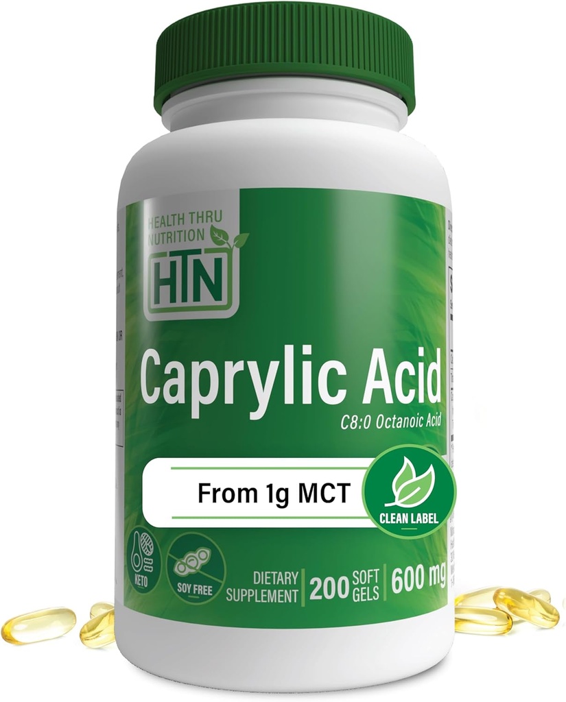 Salud Thru Nutrition Caprylic Acid 600mg 200 Softgels ← C8 Octanoic Acid from Pure 1g MCT Oil tención Non-GMO &amp; Soy Free ← Asistencia Salud Digestiva e Intestinal Salud Salud saludable