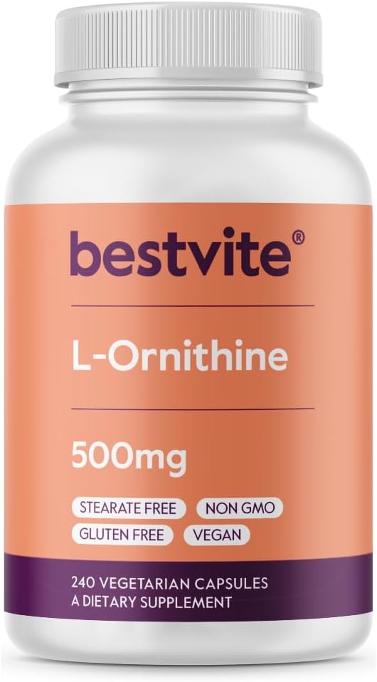 BESTVITE L-Ornithine 500mg (240 Vegetarian Capsules) - No Stearates - No Fillers - Vegan - Non GMO - Gluten Free