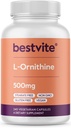 BESTVITE L-Ornithine 500mg (240 cápsulas vegetarianas) - No Stearates - No Fillers - Vegan - Non GMO - Gluten Free