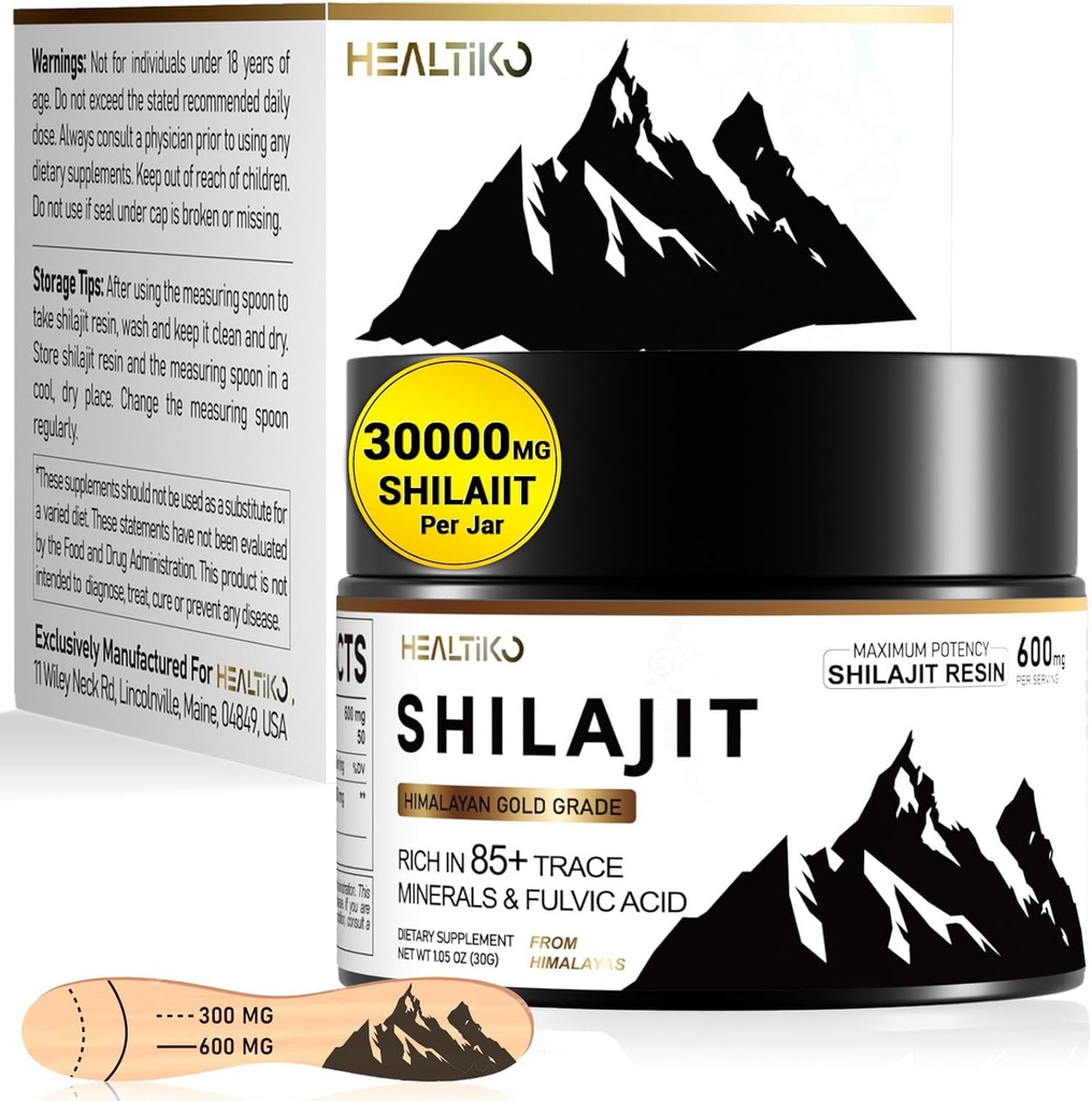 Shilajit Resin, Himalayan Shilajit Organic - 600mg Potency Gold Grade, Shilajit for Men &amp; Women with 85+ Trace Minerals & Fulvic Acid, for Stamina, Immunity & Strength, 50 Serving (30g)