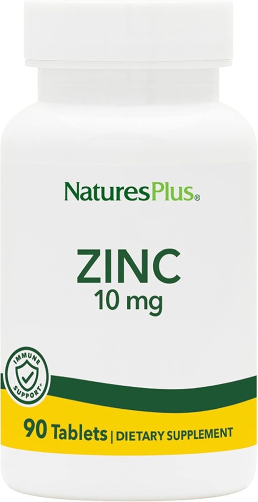 NaturesPlus Zinc Tablets - 10 mg, 90 Suplementos Vegetarianos - Immune System Supplement for Cellular Growth & Repair - Promotes Healthy Digestion, Metabolism & Vision - Gluten-Free - 90 Servings