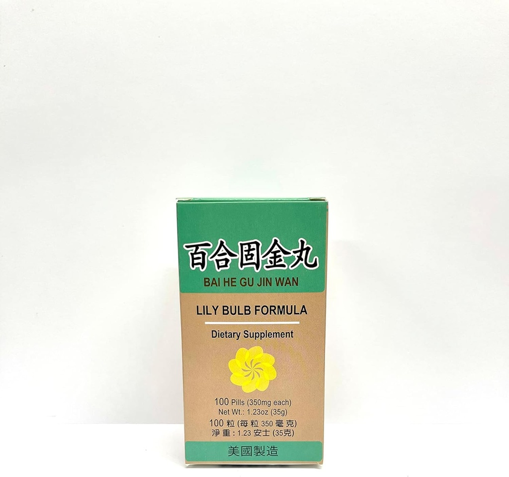 Lao Wei Lily Bulb Fórmula - Bai He Gu Jin Wan Herbal Suplemento Ayuda a mantener un sistema respiratorio saludable y tos con Phlegm 100 Pills 350mg/each Made in USA