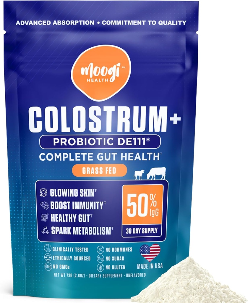 Moogi Performance+ Colostrum + DE111® Probiotic – 30-Day Supply – Advanced Gut & Immune Support – Grass-Fed, Shelf-Stable, Sugar-Free – Exclusivo