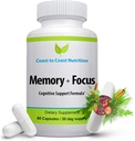 Suplemento cerebral – Memoria, Focus &amp; Clarity - Suplemento de bopostaje cerebral natural – Formulado con un total de 41 ingredientes nootrópicos: Choline, Pho sphatidylserine, Bacopa Extract, Huperzine A