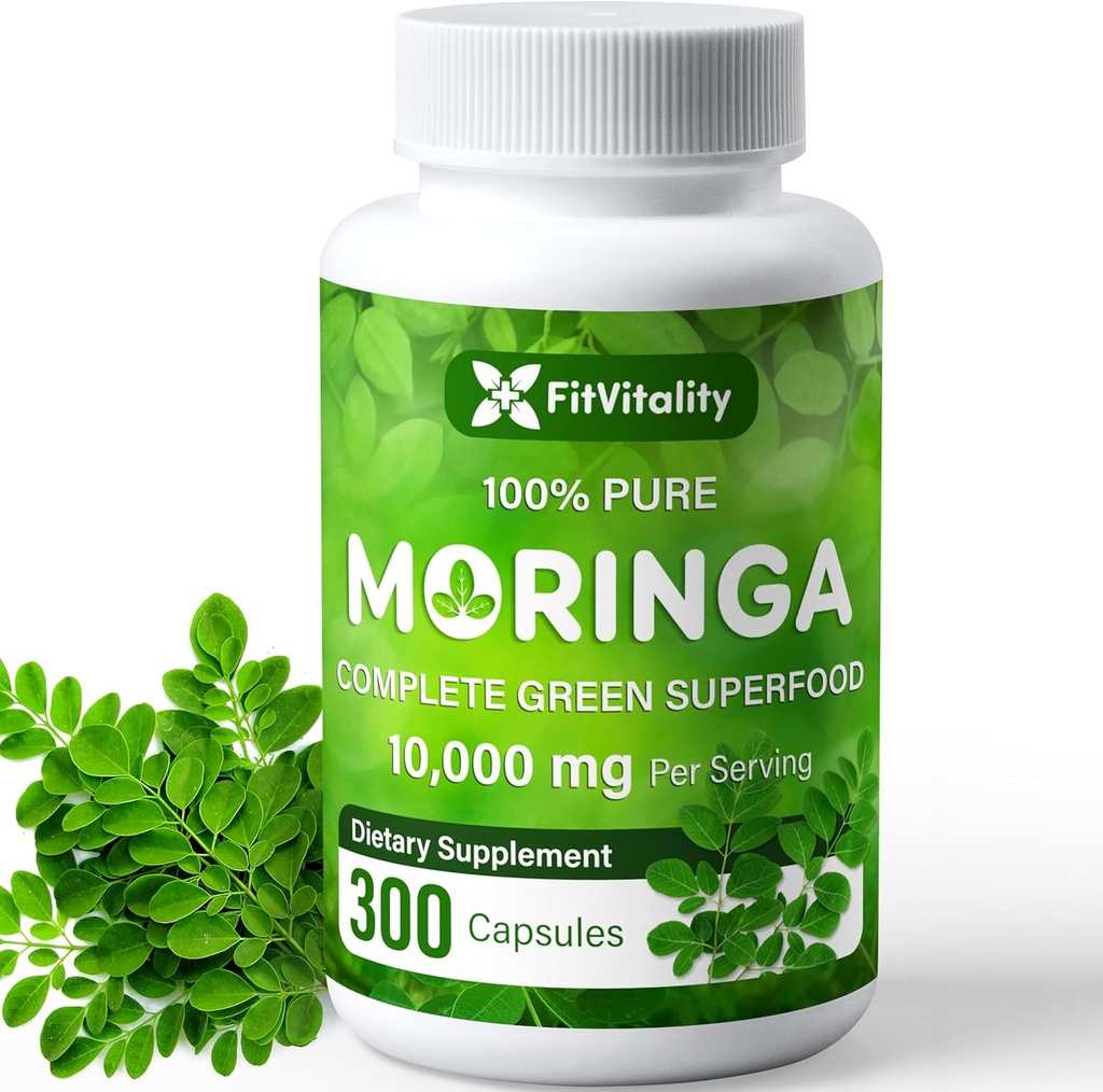 Moringa Capsules soportar 300 cápsulas sometidas Moringa Oleifera sometida 10,000mg sometida 100% Pura &amp; Vida natural No GMO y Gluten Suplemento gratuito Silencio Completa Superalimentos Verdes Silencio Moringa Extract Powder