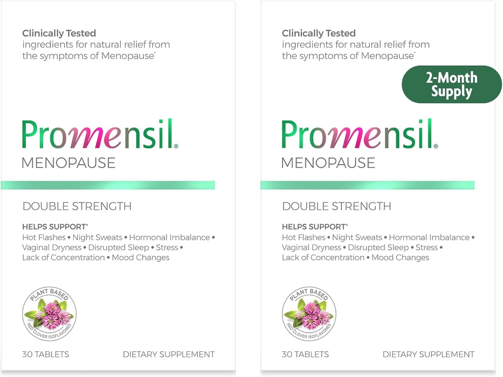 Promensil Menopause Double Strength Suplementos para Mujeres - Red Clover Isoflavones, Ayuda a Soporte Flashes calientes, Sudaderas nocturnas, Inquieto - 30 Cuenta (Pack de 2)