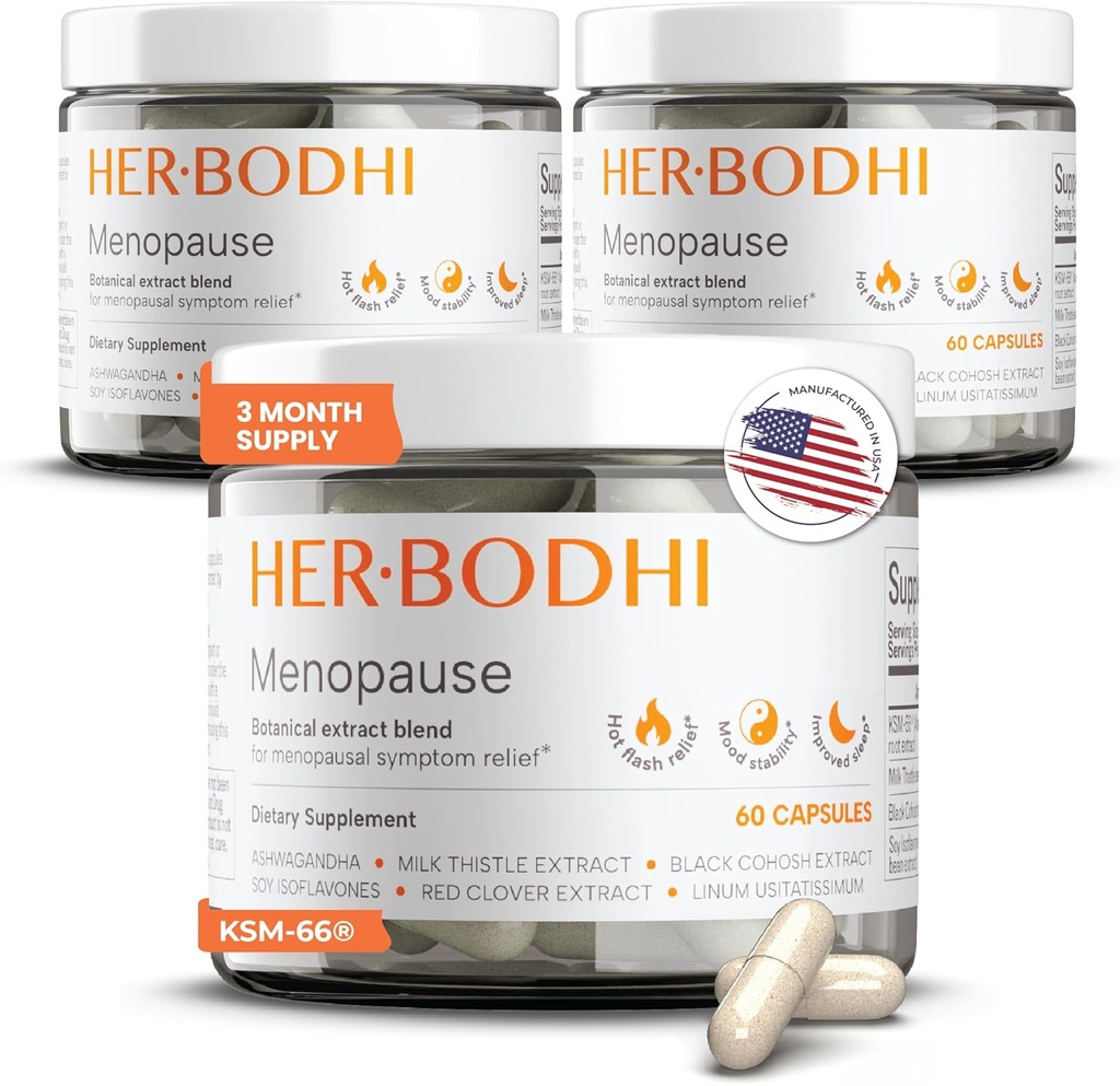 Menopause Hormonal Balance for Women, Estrogen Soy Isoflavones Menopause Suplemento para Mujeres, Ashwagandha, Black Cohosh Hot Flashes Menopause Relief, Night Sweats Relief 180Caps