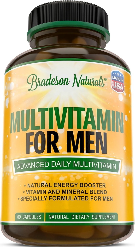 Suplemento multivitamínico de hombres para la energía, el enfoque y el rendimiento. Mens Vitaminas A, C, D, E &amp; B12, Zinc, Calcio, Magnesio &amp; Más. Multi vitamina 60 cápsulas hechas en los EE.UU.