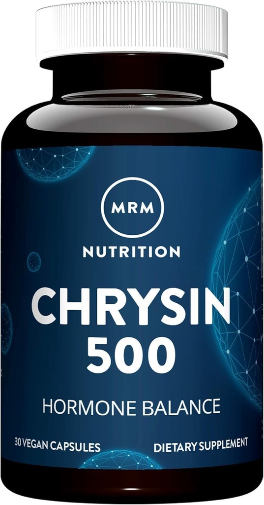 MRM Nutrición Chrysin 500mg ← Equilibrio hormonal  Promueve niveles saludables de testosterona ← Pure 5,7-Dihidroxyflavone ANTE Gluten-Free + Vegan TEN 30 Servimientos