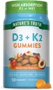 Verdad de la naturaleza Vitamina D3 + K2 Gummies tención 50 Conde ← Peach Mango Flavor Silencio Vegetariano, No GMO &amp; Gluten Suplemento Libre