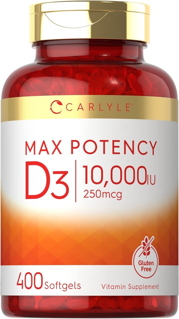 Carlyle Vitamin D 10000 UI 400 Softgels ← Valor Tamaño Silencio Max Potency ← No GMO, Gluten Suplemento Gratis