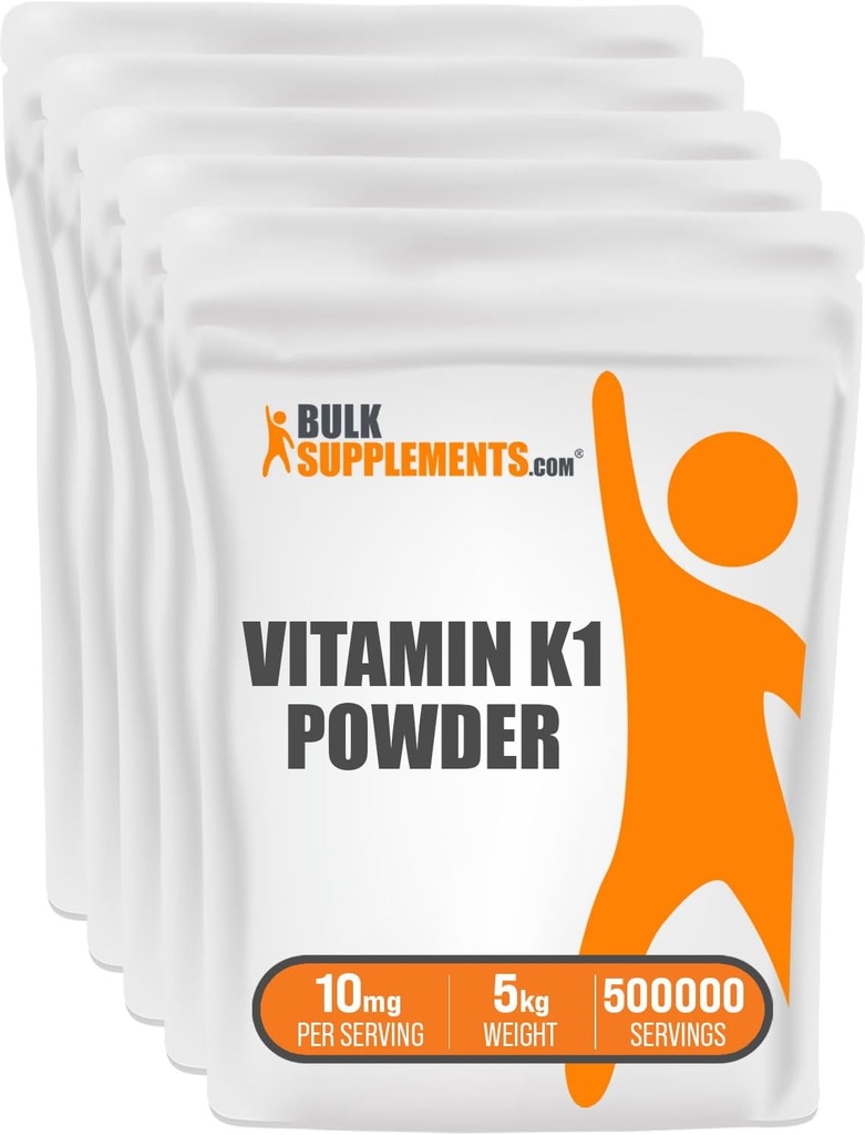 BulkSupplements.com Vitamina K1 Powder - Vitamina K1 Suplemento de Bone and Heart Health Support - Gluten Free, 10 mg por Serving, 1kg (2,2 libras) (Pack of 1)