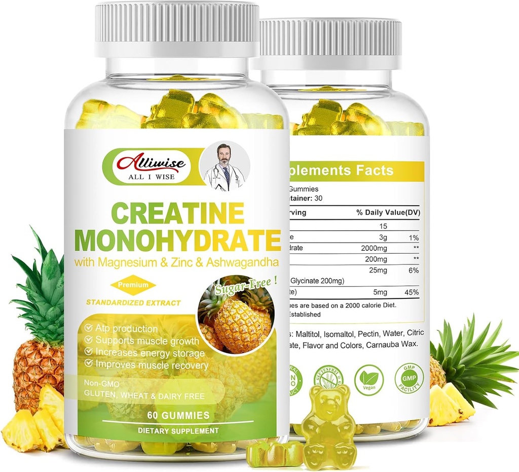 Monohidrato de crema libre de azúcar para hombres " mujeres " , suplemento complejo de monohidratos de crema con magnesio " zinc " Ashwagandha, para el crecimiento muscular " fuerza, energía, suplemento de preparación