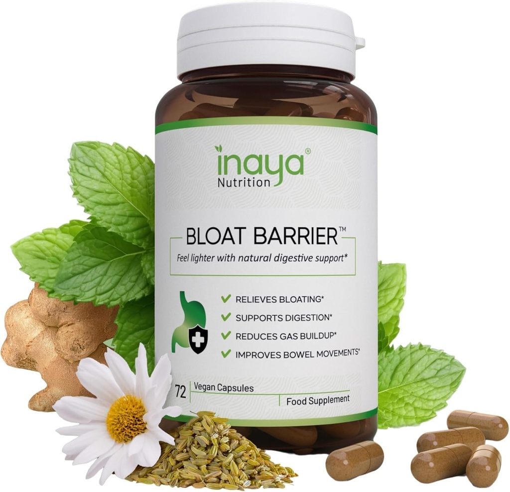 BloatBarrier 72 cápsulas - Natural Digestión y Bloating Suplemento para Stomach Bloating Relief, Reducción de Gas y Mejores Movimientos Bowel – Vegan, Gut Health Suplementos