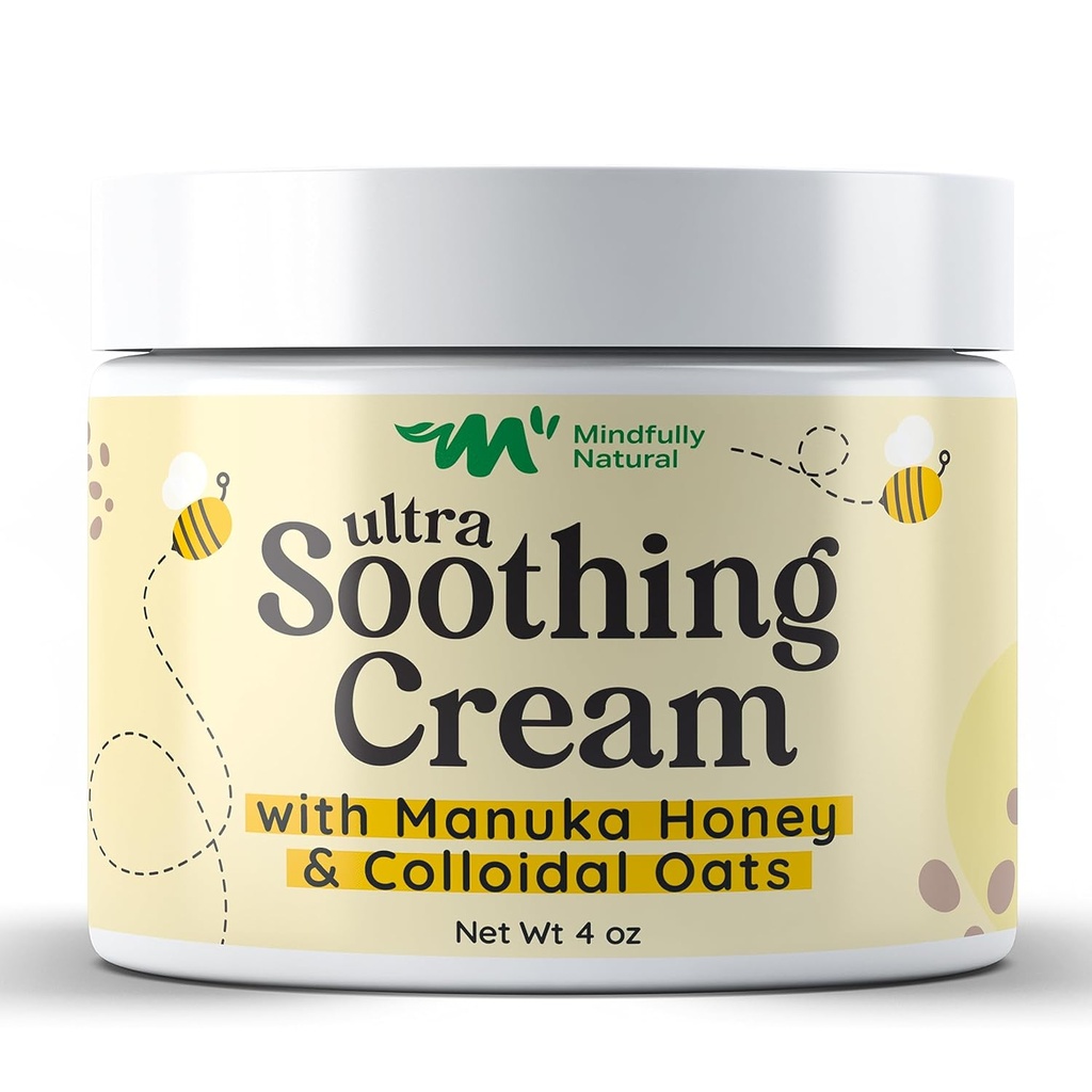 Crema de avena de ultra calmante con miel de manuka - Crema de eczema para niños y adultos - Loción anti Itch libre de esteroides para alivio de la piel seco y picante con ingredientes naturales y orgánicos