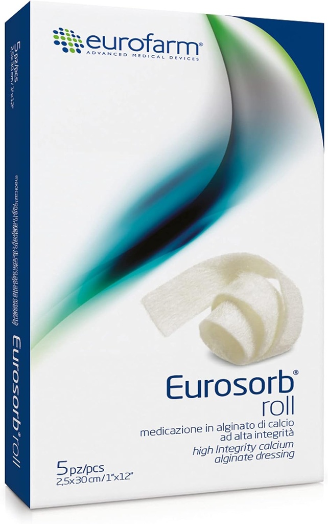 Eurosorb Roll -1 x 12 in -100% High Integrity Calcium Ribbon Dressing,Promotes The Healing Process,Formation of New Tissue,Integral Alginate –5 Pieces