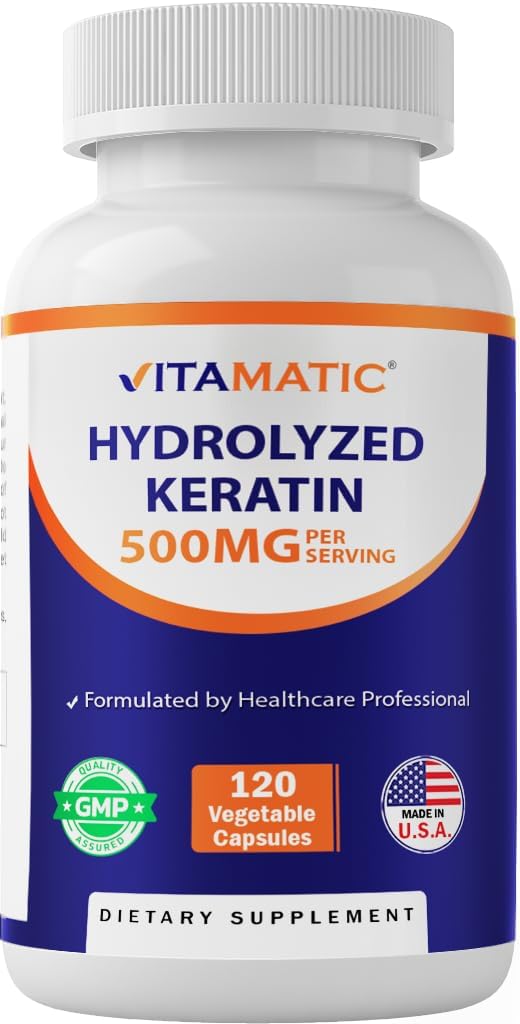 Keratina hidrolizada vitamática 500 mg por servicio - 120 cápsulas vegetarianas - suplementos de queratina para piel sana " uñas para adultos