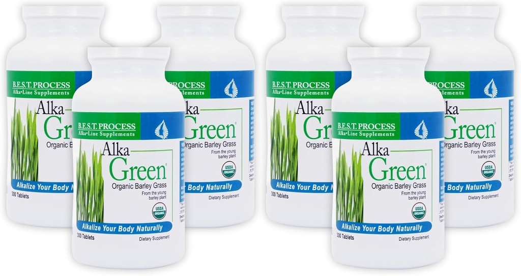 Alka•Cunas verdes (6 Pack) Mejor proceso Alkaline — Nutrient Dense Organic Barley Grass Suplemento — Fuente natural de Enzymes " Aminoácidos
