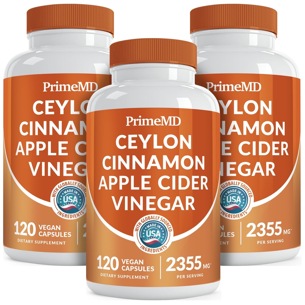 5-in-1 Ceylon Cinnamon Capsules 2355mg - Apple Cider Vinegar Capsules with Turmeric, Panax Ginseng & Bioperine - Cinnamon Supplements for Women & Men - Non-GMO, Vegan, Gluten-Free (120 Ct) (3-Pack)