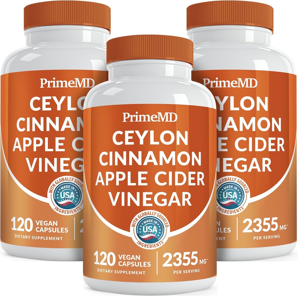 5-in-1 Ceylon Cinnamon Capsules 2355mg - Ceylon Cinnamon y Apple Sider Vinegar Capsules - Turmeric y Panax Ginseng - Suplementos de canela con Bioperina (120ct, Pack of 3)